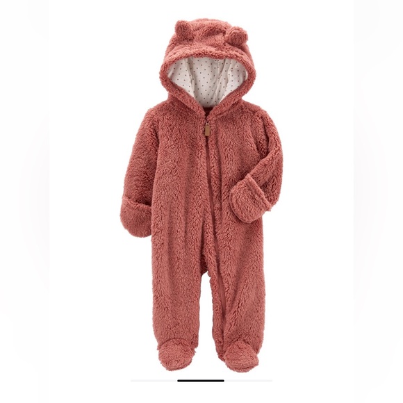 Carters Baby Zip-up Sherpa Pram 9 months size dusty rose color - Picture 3 of 5